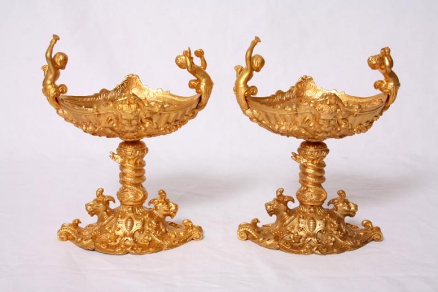 Stunning Pair Gilded Bronze Salt Bonbon Sweet Dishes | Ref. no. 02612 pair | Regent Antiques
